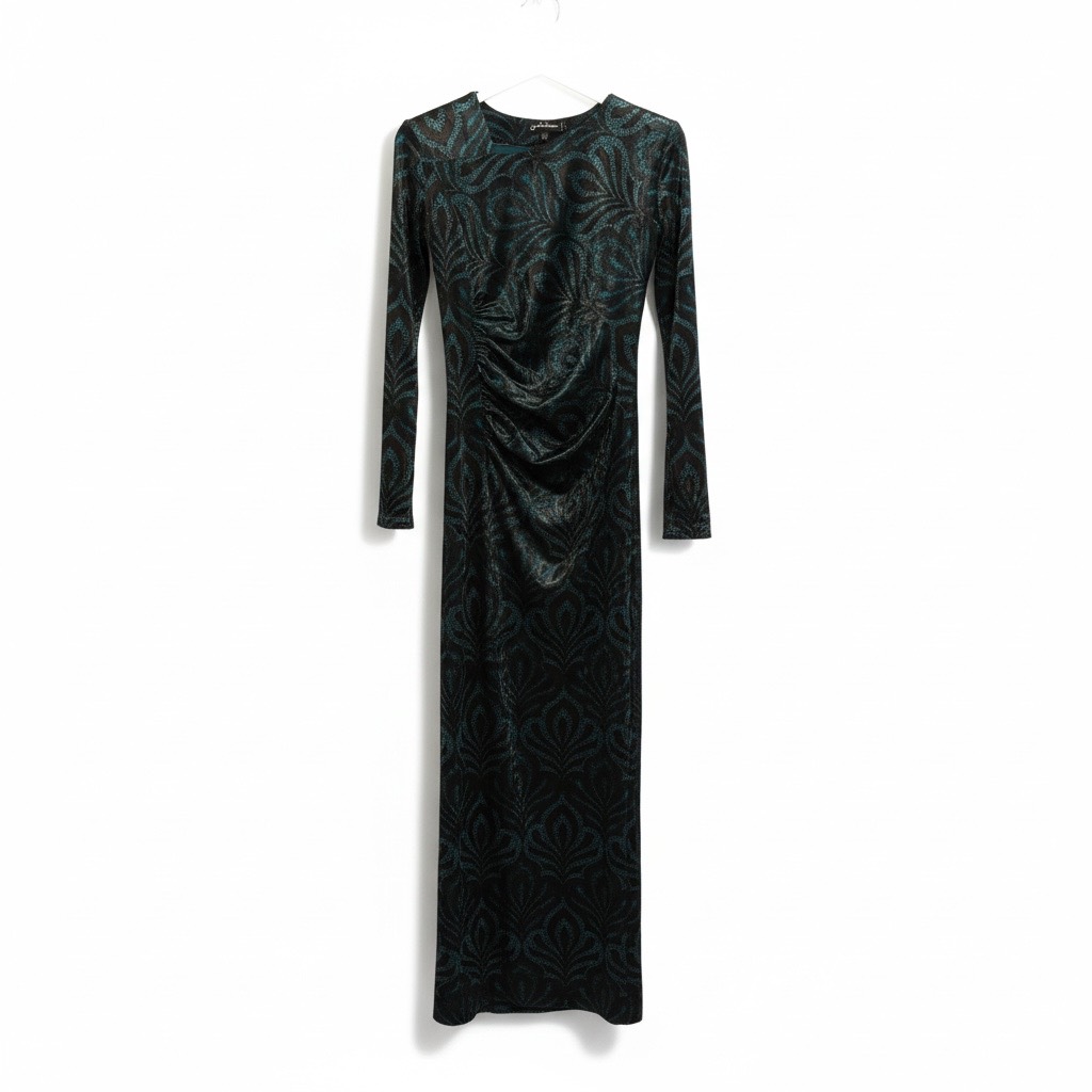 Vestito lungo in velluto con drappo